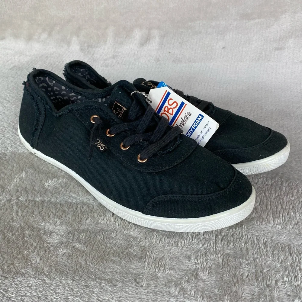 Skechers BOBS B Cute Shoes Womens Size 9 Wide Black Canvas Memory Foam Washable